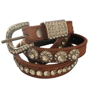 Kids Rhinestone Western Cowgirl Belt Sparkly Bling Brown Size 28